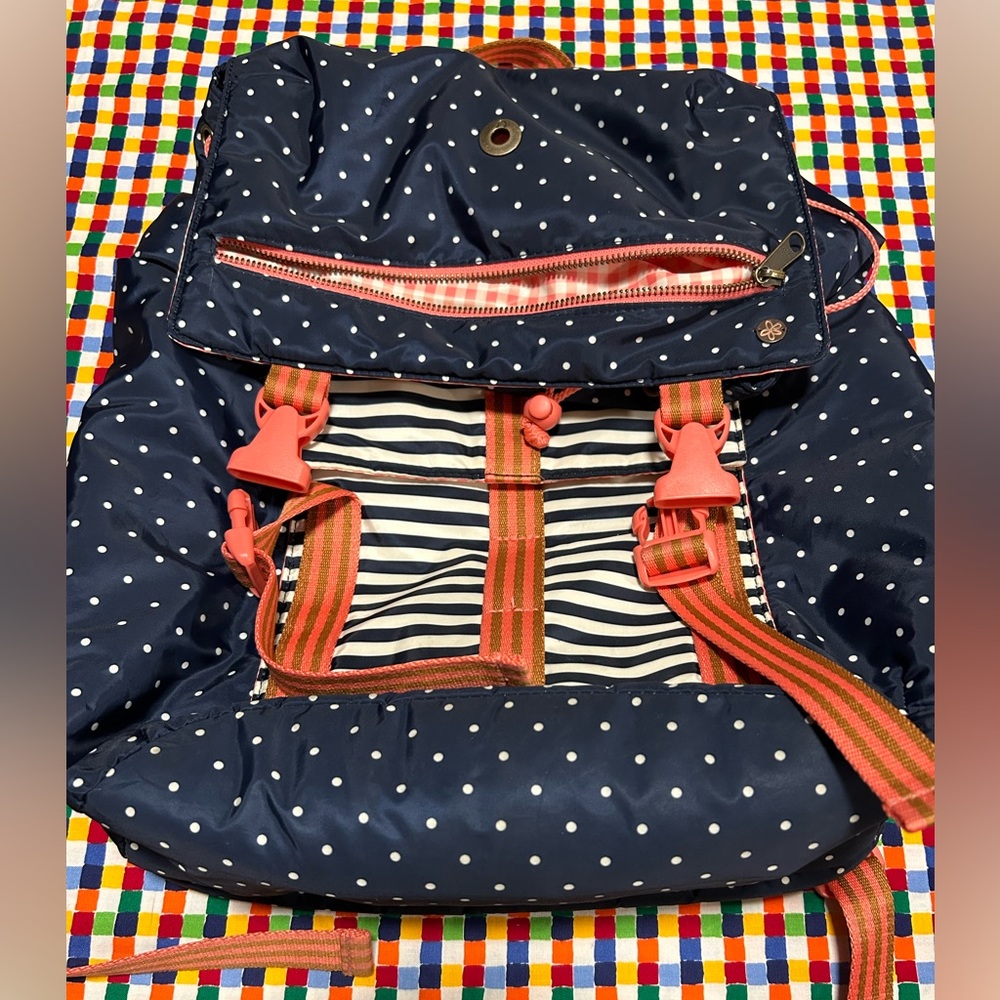 435 By Matilda Jane Girls Make Believe A+ Backpack Navy White Polka Dot Buckle M